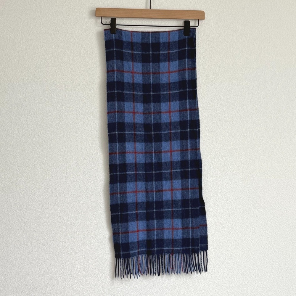 Louisa Perini 100% Cashmere Plaid Scarf Blue Red Fringe Coquette Rory Gilmore